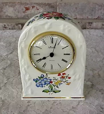 Vintage Aynsley Desk Clock Fine Bone China Victorian Flowers 6  Tall Marked • $31.19