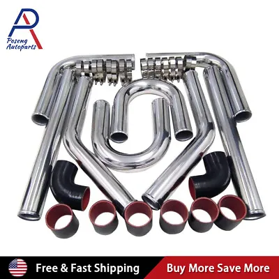 3  DIY Polished Intercooler Piping W/ U Pipe Black Silicone Coupler + Clamp Kit • $109.99