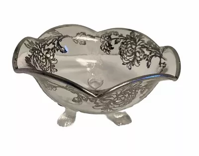 Vintage Silver Floral Three Footed Wave Edge Candy Dish • $15.99
