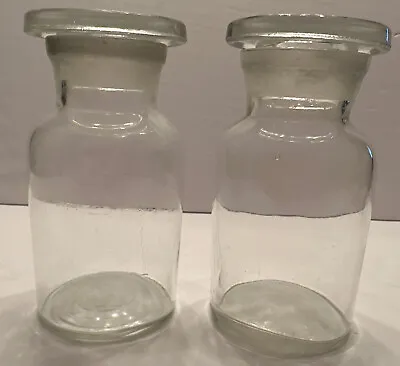 $23 • Buy (2) Vintage Clear Glass Apothecary Jars With Ground Flat Lid 5.25  T X 2.75” W