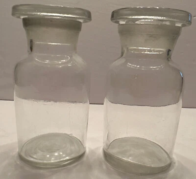 $23 • Buy (2) Vintage Clear Glass Apothecary Jars With Ground Flat Lid 5.25  T X 2.75” W