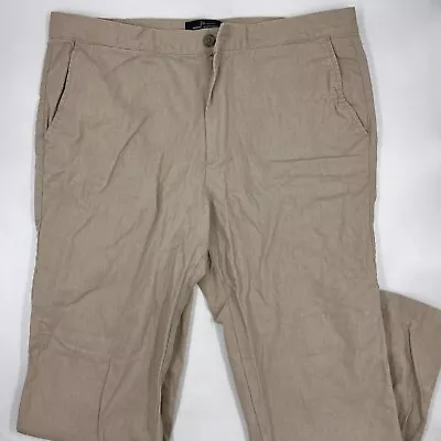 Marc Anthony Mens Pants Size 36/30 Beige Tan Khaki Linen Straight Leg Flat Front • $15.99