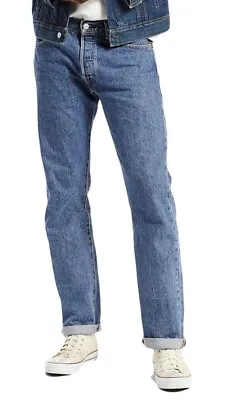 Levis 501 Jeans Men’s Button Fly Original Fit Straight Leg Blue Mdm Stonewashed • $44.97