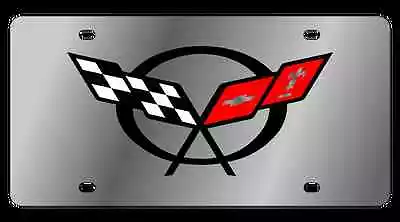 US MADE 1997-2004 Corvette License Plate C5 Cross Flags Logo Stainless Steel NEW • $39.55