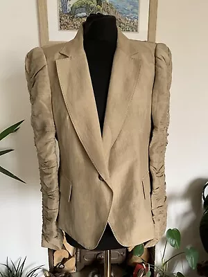 Stunning ZARA Brown Ruffle Sleeve Jacket - Size Large - Blazer Shoulder Pads • $49.79