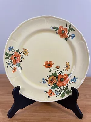 VINTAGE Mount Clemens Pottery 9  Plate 731B Scalloped Shabby Chic Orange Floral • $12.99