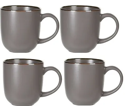 Set Of 4 Large Coffee Mugs Grey Stoneware Soup Cup Cappuccino Mug Set 330ml • £16.99