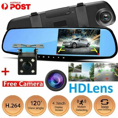 $45.99 • Buy 1080P Dash Camera Rear View Car Cam Reversing Mirror Front And Rear DVR Recorder