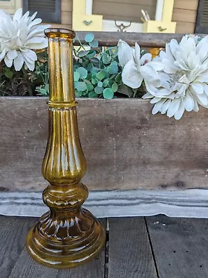 Vintage MCM Italian Glass Amber Hurricane Candle Holder  ** Base Only ** • $98