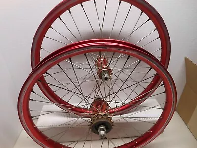 Vintage Araya Aero 20x1.75 Rims Wheels Red Anodize  Suntour Sunshine Hubs Nic • $249.99