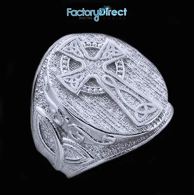 Sterling Silver Celtic Cross Trinity Knot Men's Ring Irish • $71.99