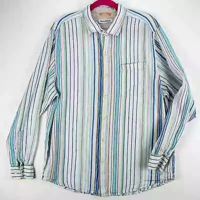 Tommy Bahama Men's Long Sleeve Shirt Button Up 100% Linen White Blue Strip L  • $21