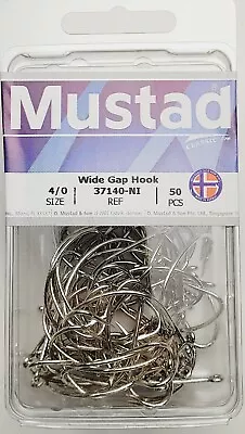 Mustad Hooks 37140-NI-4/0-50 Wide Gap Kahle Fluke Shiner SILVER Bait Hook • $8.96