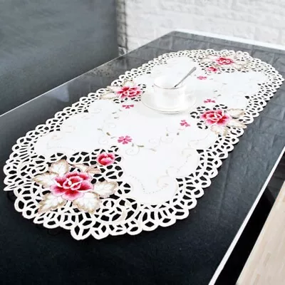 1x Oval Country Style Floral Embroidered Lace Table-cloth Home Dining Table Mat • $10.95