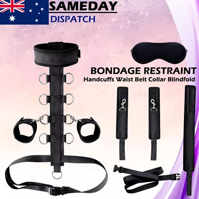 BDSM Bondage Kit Handcuffs Waist Belt Collar Blindfold Restraints Couple Sex Toy • $29.95