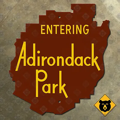 New York Entering Adirondack Park Welcome Boundary Sign Brown Yellow 16x18 • $126.65