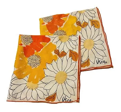 Vintage Vera Orange Floral Daisy Set Of 2 Cloth Napkins Linen MCM Retro 70s Mod • $20