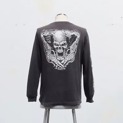 Grim Reaper Revolver Long Sleeve Shirt Size L Flame Skeleton 2006 Good Sport Vtg • $119.99