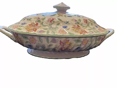 MINTON Haddon Hall Green Wavy Edge Lidded 2 Handle Tureen • £36