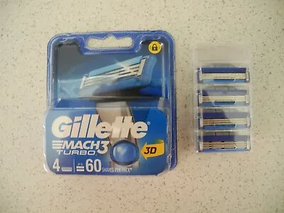 Genuine Gillette Mach3 Turbo 3D Value Pack 4 Shaving Blades Cartridges Mach 3 • $14.90