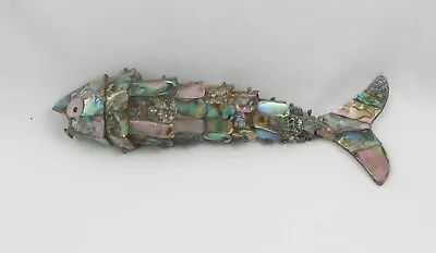 Vintage Mexico Abalone Mother Of Pearl Articulated Fish Bottle Opener 8” Long • $40