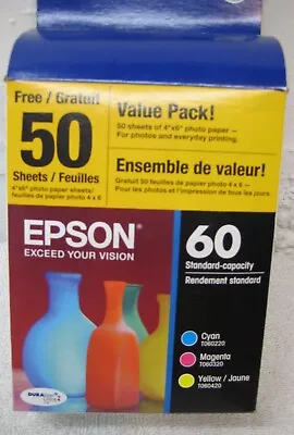 Epson 60 CMY Ink Cartridges T060520-VP W/50 Sheets Stylus C68 88 CX38 42 48 58 7 • $19.99