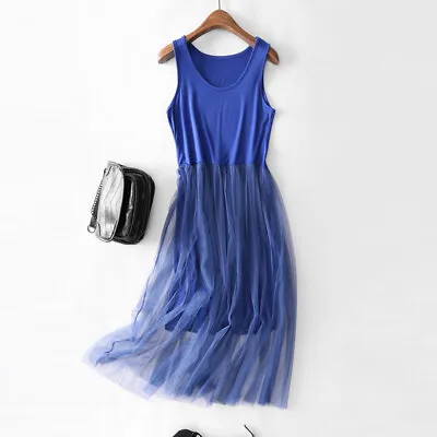 $0.99 • Buy Women Summer Yarn Splicing Dress Sleeveless Boho Beach Sundress Casual Wear