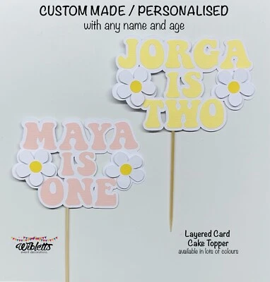 Cute Hippy Daisy Flower Theme Custom Personalised Any Name & Age Cake Topper • $14.72