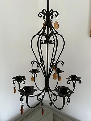 Antique Vintage Black Wrought Iron 6 Candle Candelabra Chandelier • $120