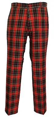 Relco Mens Red Tartan Check Slim Fit Sta-Press Mod/Golf/Retro Trousers • £49.99