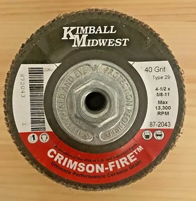 Lot Of 5 Kimball Midwest 4-1/2 X 5/8-11 40 Grit Crimson-Fire™ Flap Disc • $25