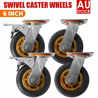 Castor Wheels 6  150mm 6 Inch Heavy Duty Fixed/Swivel/Brake Caster Grey Rubber • $27.99