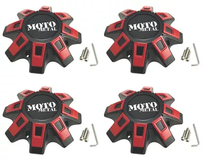 4x NEW Moto Metal MO969 Satin Black / Red Wheel Rim Center Caps 8 Lug M-947SB • $188