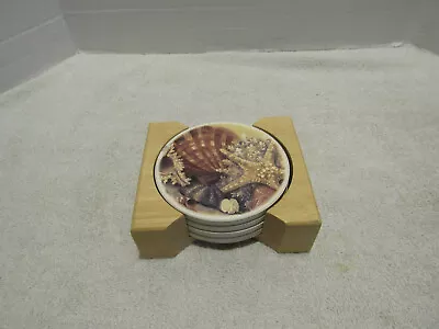 $12.95 • Buy 4 Piece Coasters With Holder Sea Shells Absorbent Signed Nancy Wiseman