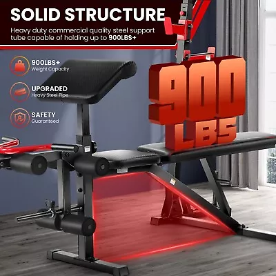 900LBS Load Adjustable Olympic Weight Bench Set With Squat RackPreacher Curl • $209.09