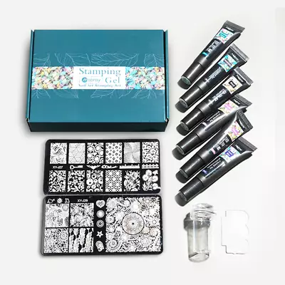 Nail Gel Stamping Kit Gel Print Nail Art Templates Stencils Painting Tools • $17.39