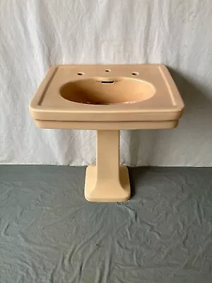 Antique Autumn Brown Tan Porcelain Pedestal Sink Old Vtg Kohler Bathroom 52-23E • $1495