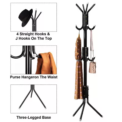 Coat Stand Coat/Hat/Jacket/Umbrella Floor Standing Rack Clothes Hanger Hooks UK • £9.98