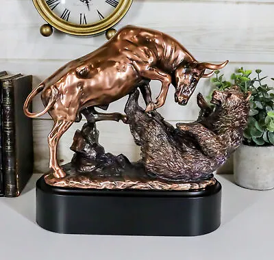 Wall Street Stock Market Charging Bull Trouncing Bear Statue With Pedestal Base • $99.99