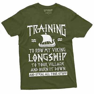 Men's Funny Viking Training T-shirt Nordic Norse Longship Mens Humor Viking Tee • $17.85