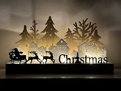 Christmas LED Scene Ornament Santa Sleigh Wooden Light Up Xmas Home Decoration • £14.90