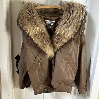 Vintage Marvin Richard’s Leather Coat J Percy With Fur Collar Size Medium • $38