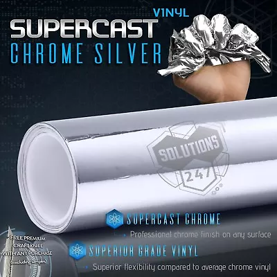 Supercast Flex Stretch Mirror Chrome Vinyl Wrap Sticker Roll Air Release Silver • $17.95