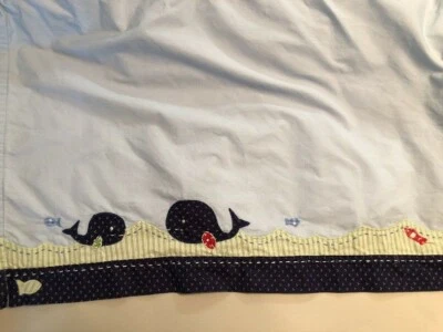$14.99 • Buy Pottery Barn Kids Jackson Blue Whales Crib Skirt Toddler Bed Dust Ruffle VGUC