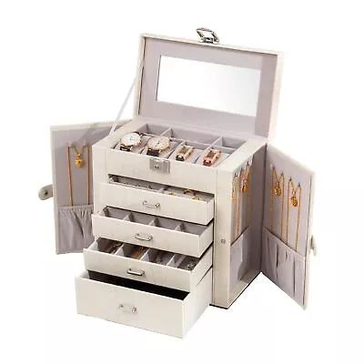 Large Jewelry Box5-Tier PU Leather Jewelry Organizer With LockMulti-functio... • $56.87