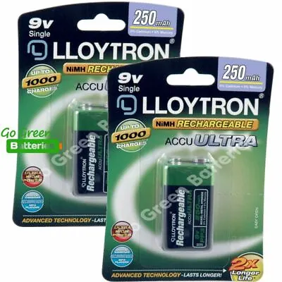 £8.39 • Buy Lloytron 9V PP3 Rechargeable Battery 250 MAh NiMH 6LR6 B018 X2