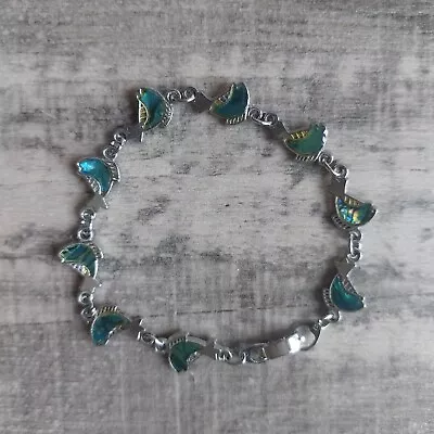 Dainty Abalone Shell Dolphin Shape Panel Silver Tone Bracelet  • £9.99