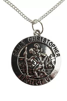 SILVER NECKLACE ST CHRISTOPHER Patron Saint Charm Pendant Gift + Bag • £8.47