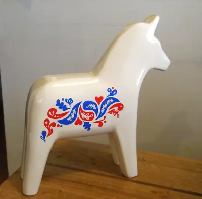 10.5  Large 1999 Ceramic Figurine White Ikea Vinterfest Swedish Dala Horse • £42.76