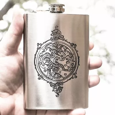 8oz Steampunk Clockworks Stainless Steel Flask • $14.99